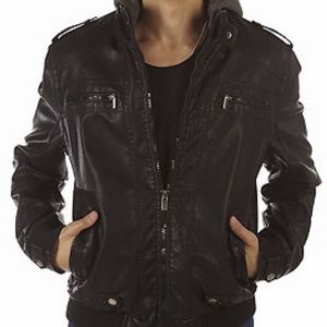 XRay Men’s Hooded Jacket - Black Leather Size M